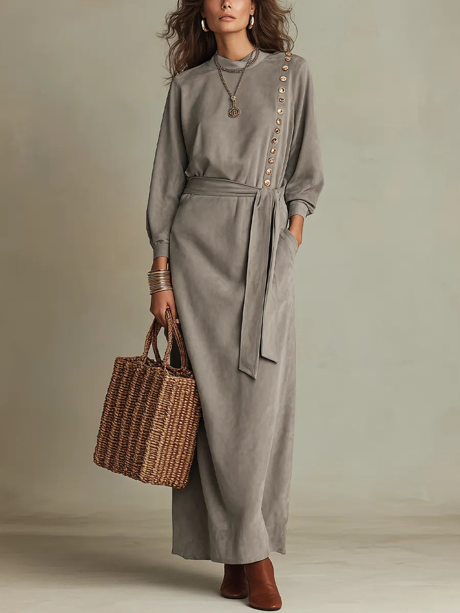 Refined Button Detail Wrap Dress