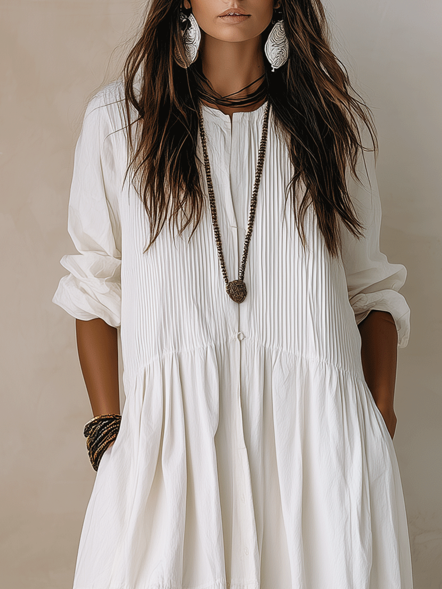 Coastal Chic Soft Cotton Oversized Off-White Smock Maxi Dress