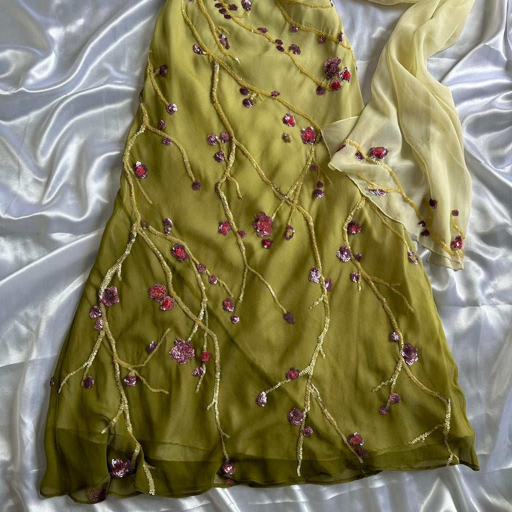 Women's Green and White Dress