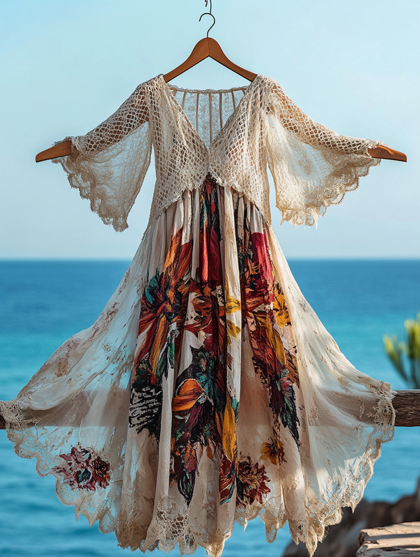 Vintage Summer Print Holiday Everyday Dress 2cf4