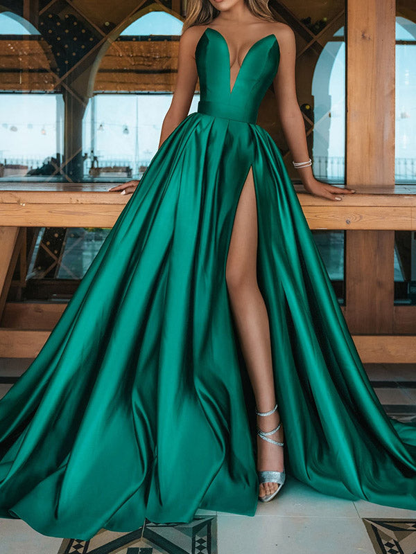 Strapless Split-Side Empire Maxi Dress