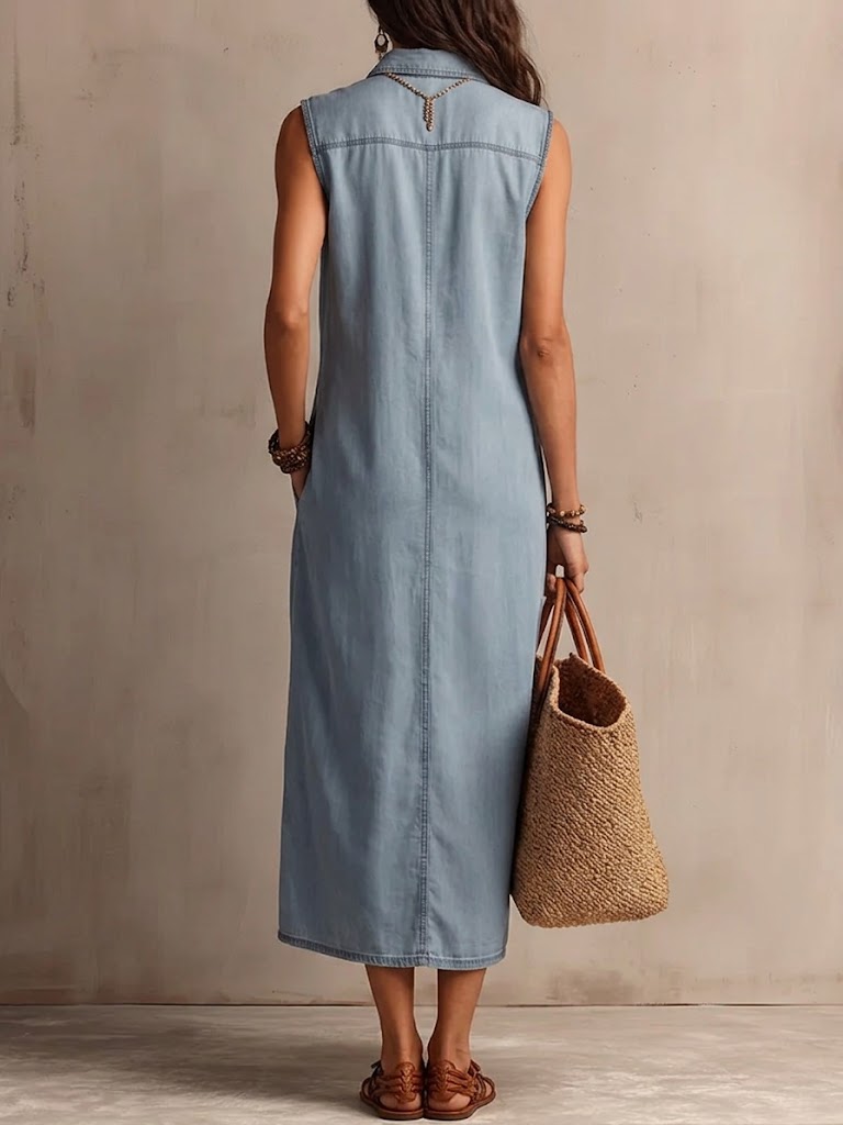 Women's Sleeveless Denim Shirt Dress