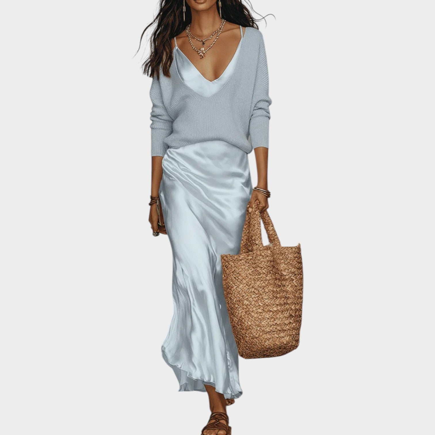 Sophisticated Knit and Satin Skirt Set
