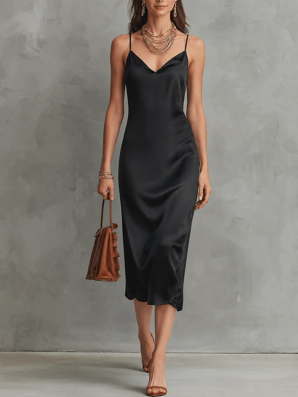 Quiet Luxury Silky Stripe-Shirt & Bias Slip Blue & Black Layered Set