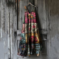 Women's Vintage Floral Patchwork Cotton And Linen Dress b31c