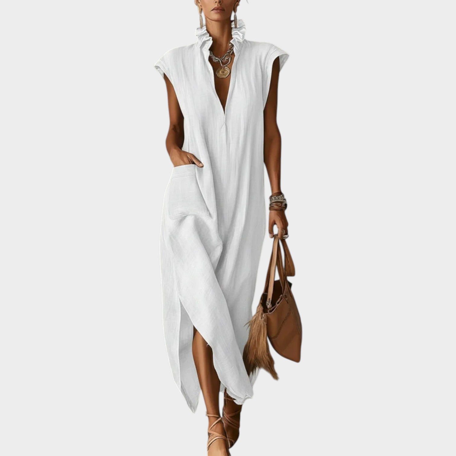 Ruffled Collar Midi Dress