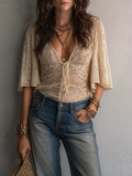 Resort Ivory Lace Flutter Sleeve Bodysuit Top