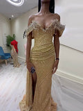 Shiny Sequinned Sleeveless one-shoulder Wrap Maxi Dresses