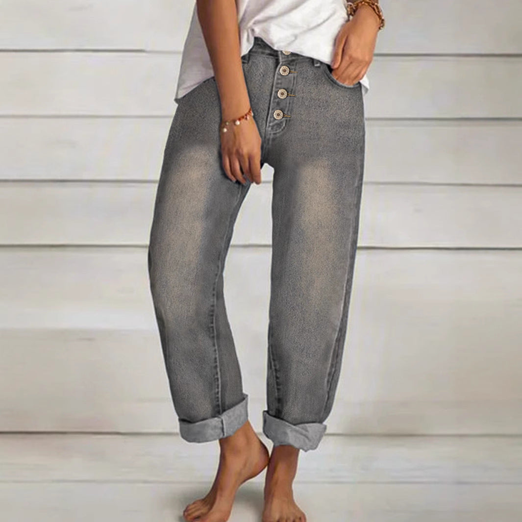 High-Waisted Button-Fly Boyfriend Jeans