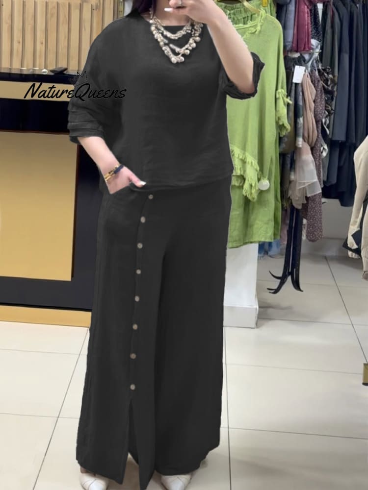 Women's Cotton And Linen Casual Shirt and Pants Suit