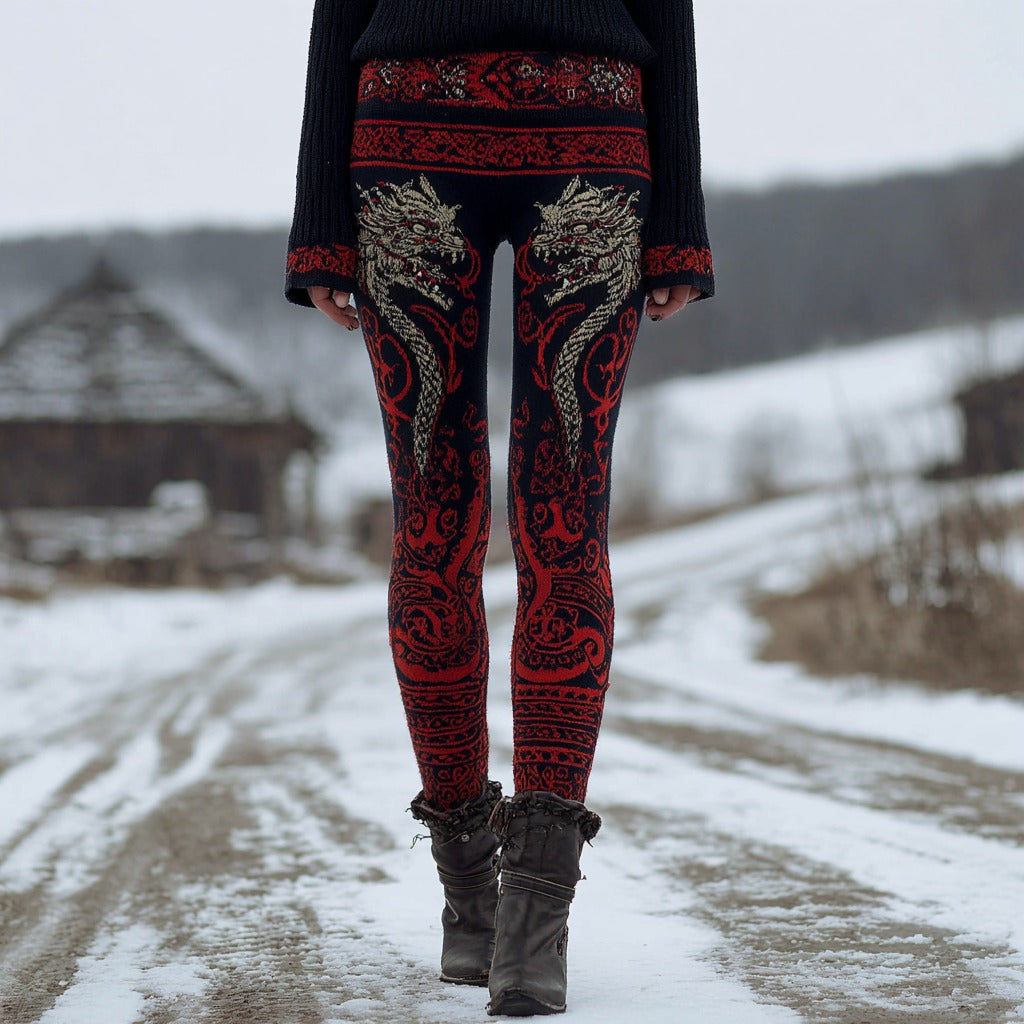 Women's Viking Celtic Wolf Pattern Warm Leggings