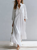 Resort Style White Cotton Ruffled Long Shirt Dress