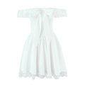 Evienne Off-Shoulder Corset Mini Dress – White Ruffle Bow Summer Dress for Garden Parties and Holiday Looks