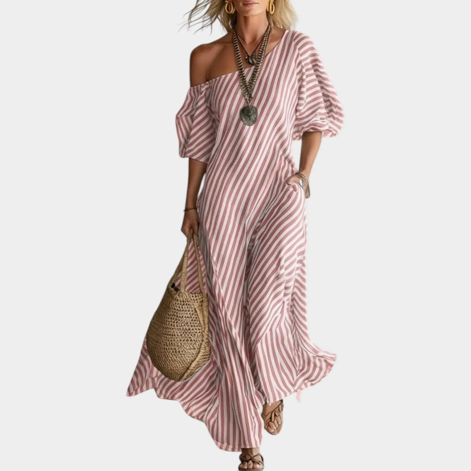 OffâShoulder Striped Maxi Dress