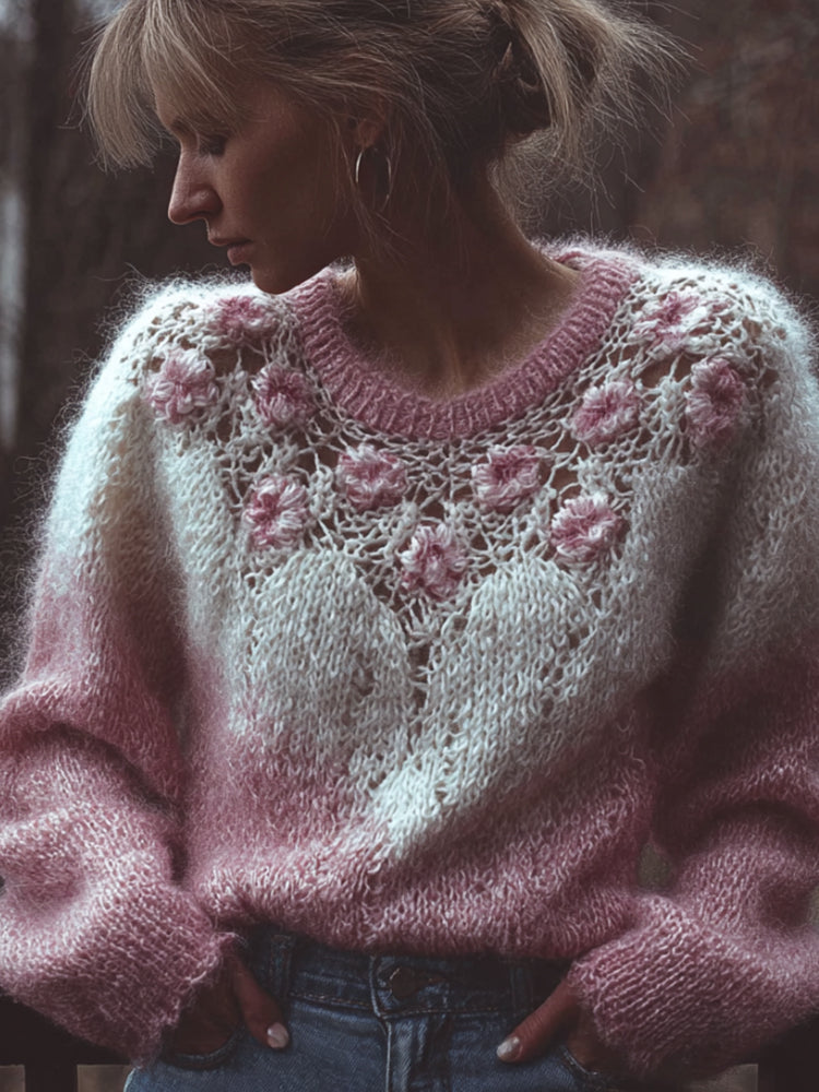 Women's Vintage Romantic Floral Round-neck Sweater