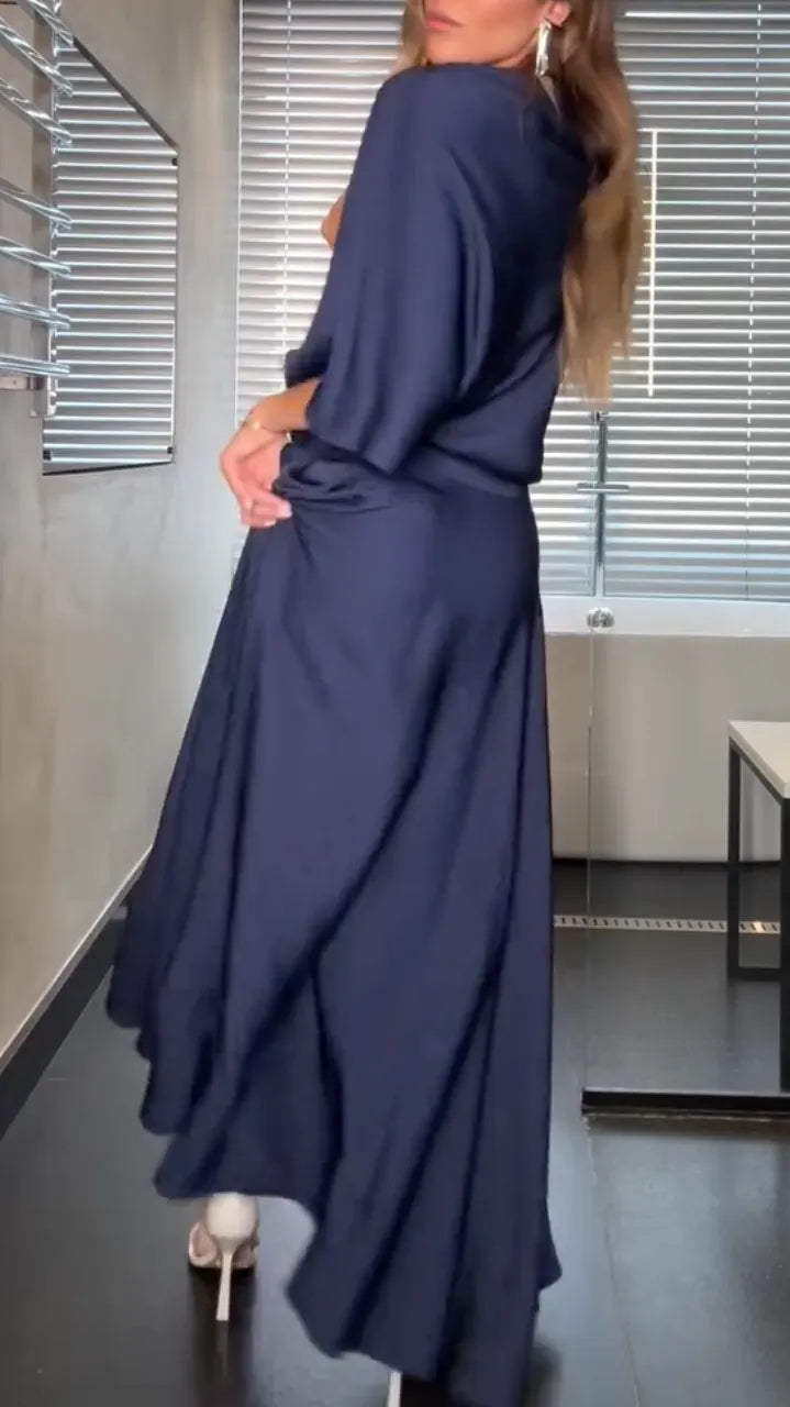 Elegant Batwing Sleeve Cowl Neck High Slit Long Dress