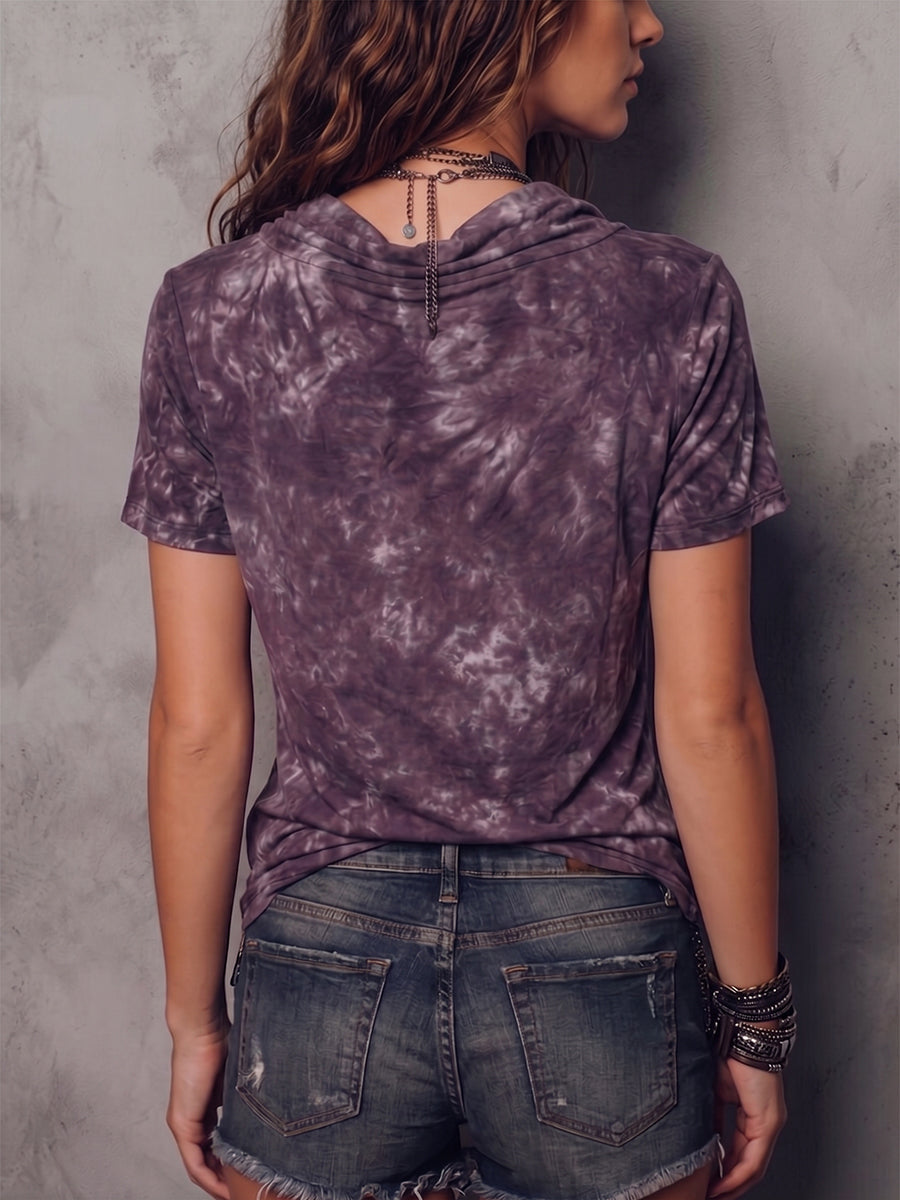 Boho Sexy Tie-dye Cowl-neck Cotton Shirt