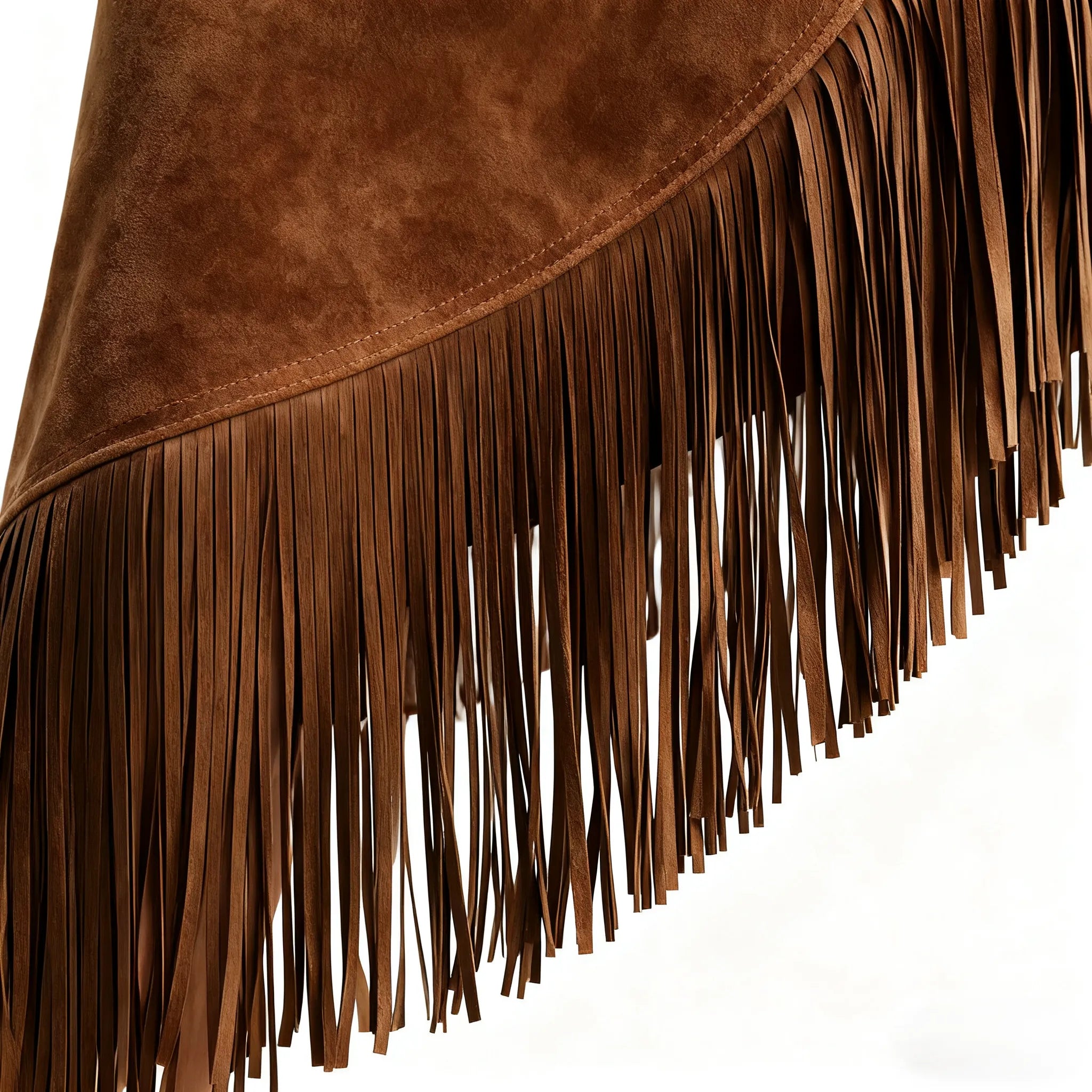 Retro Western Style Irregular Design Fringed Suede Skirt