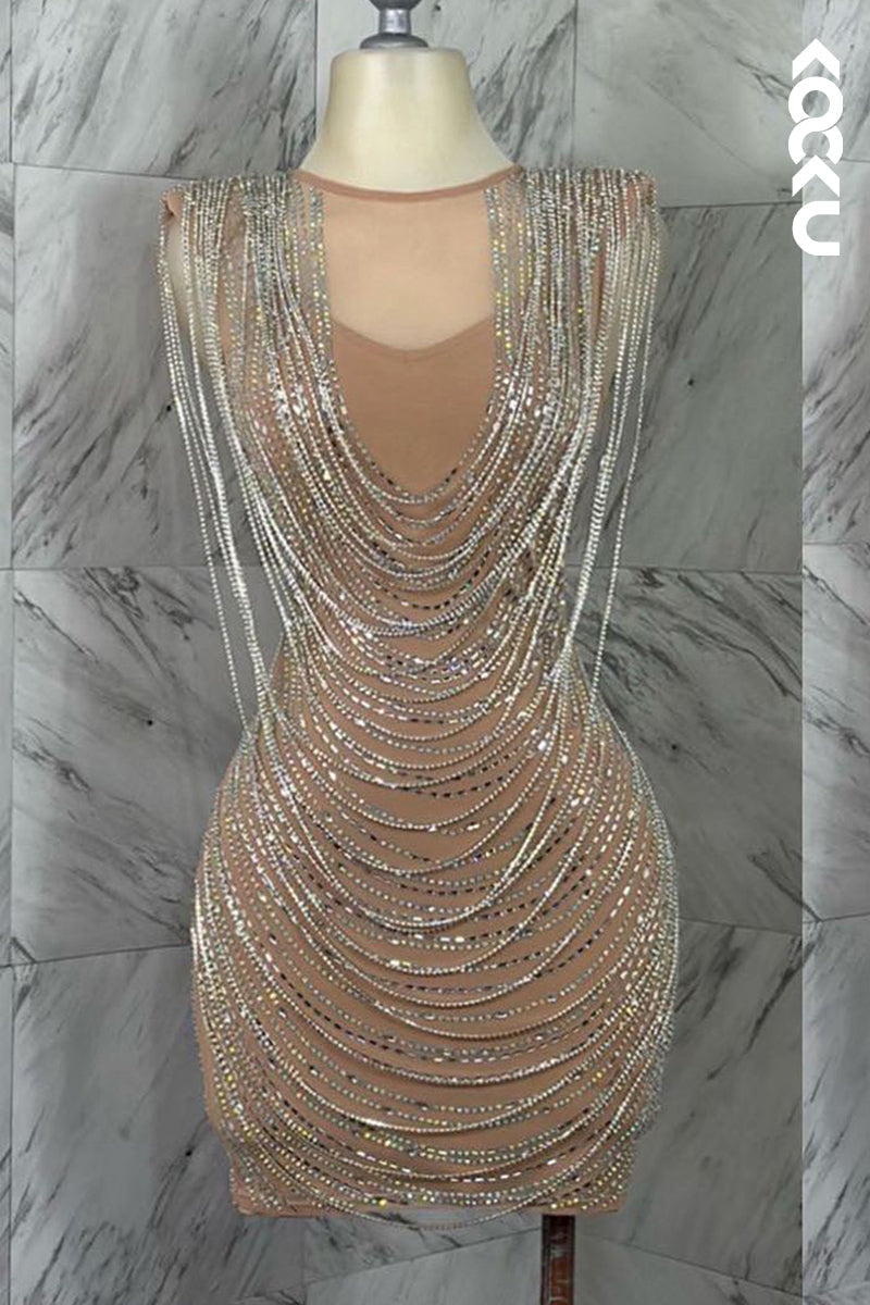H5268 - Sexy Scoop Sleeveless Beaded Sheath Mini Homecoming Dress