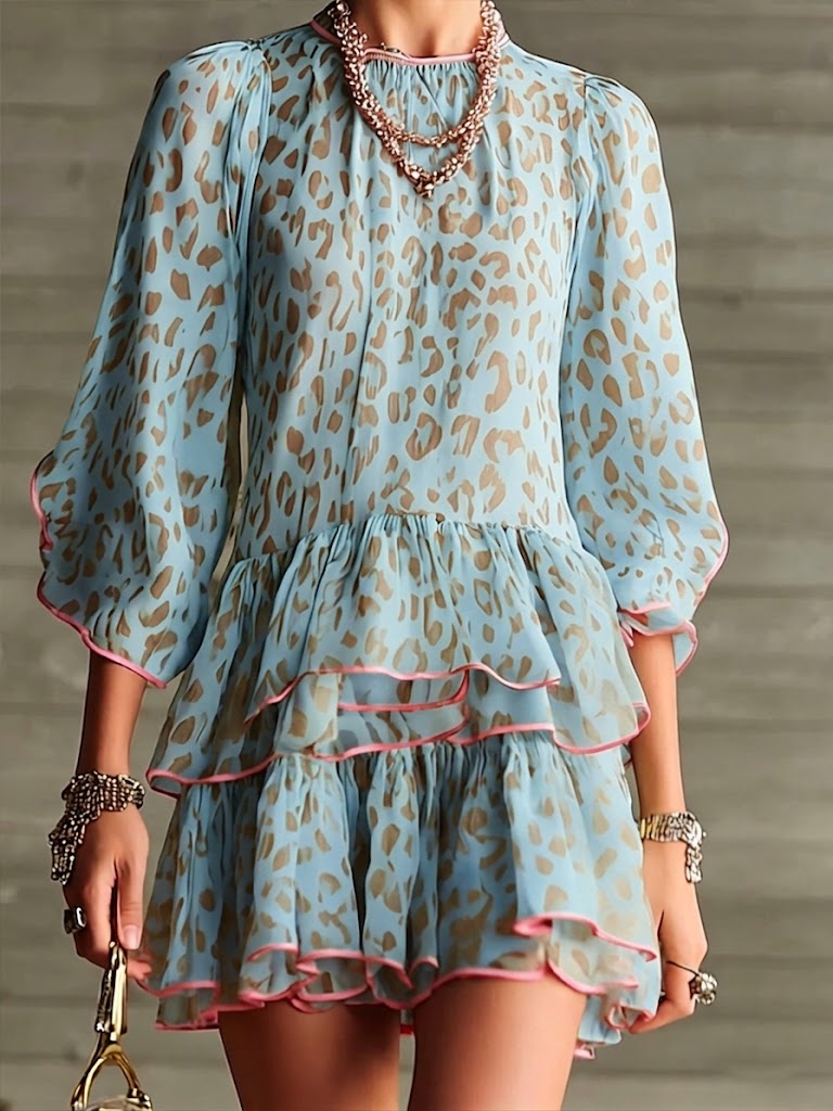 Stylish Loose-fit Leopard Print Chiffon Dress