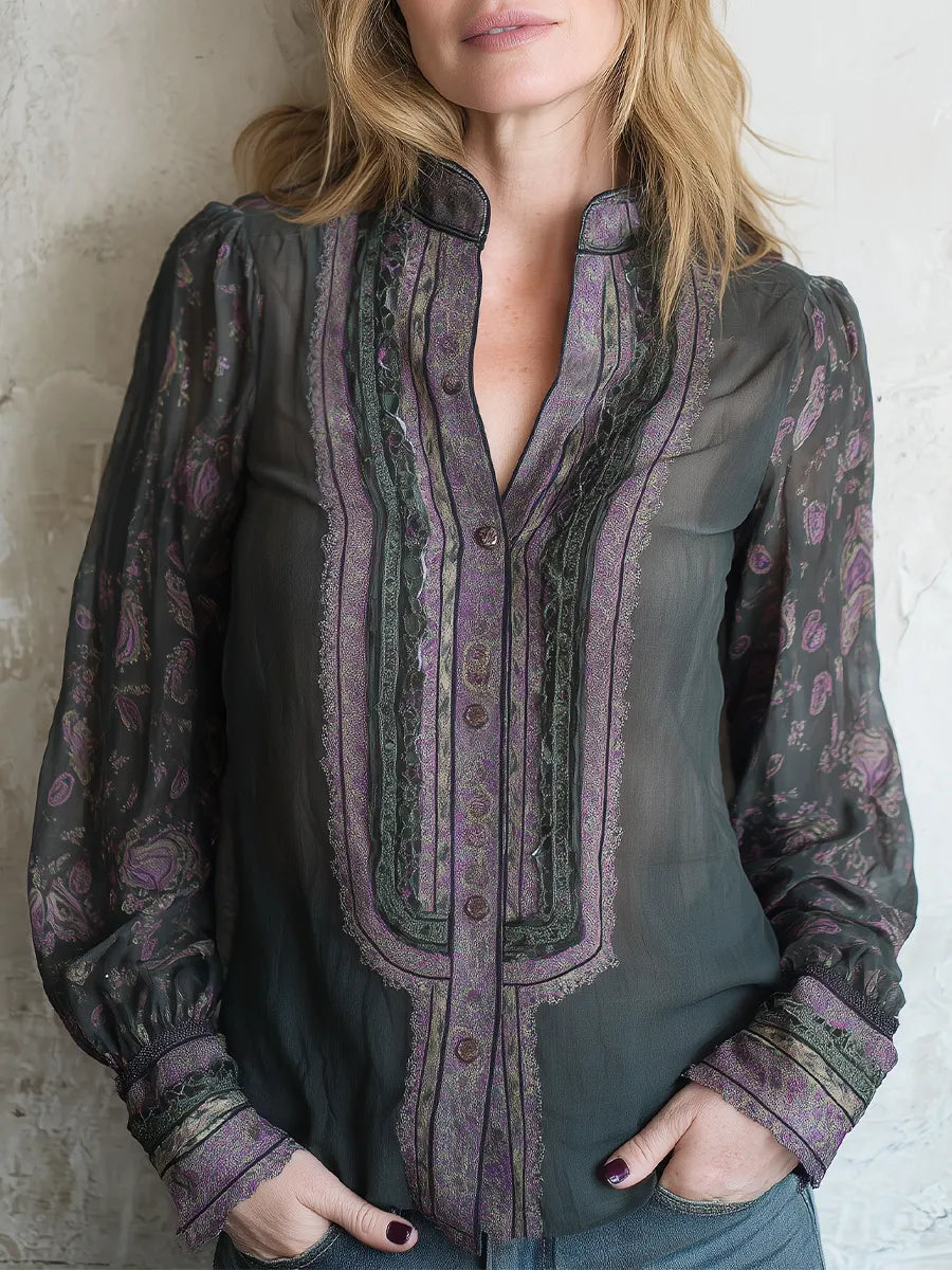 Bohemian Grey-purple Paisley Shirt