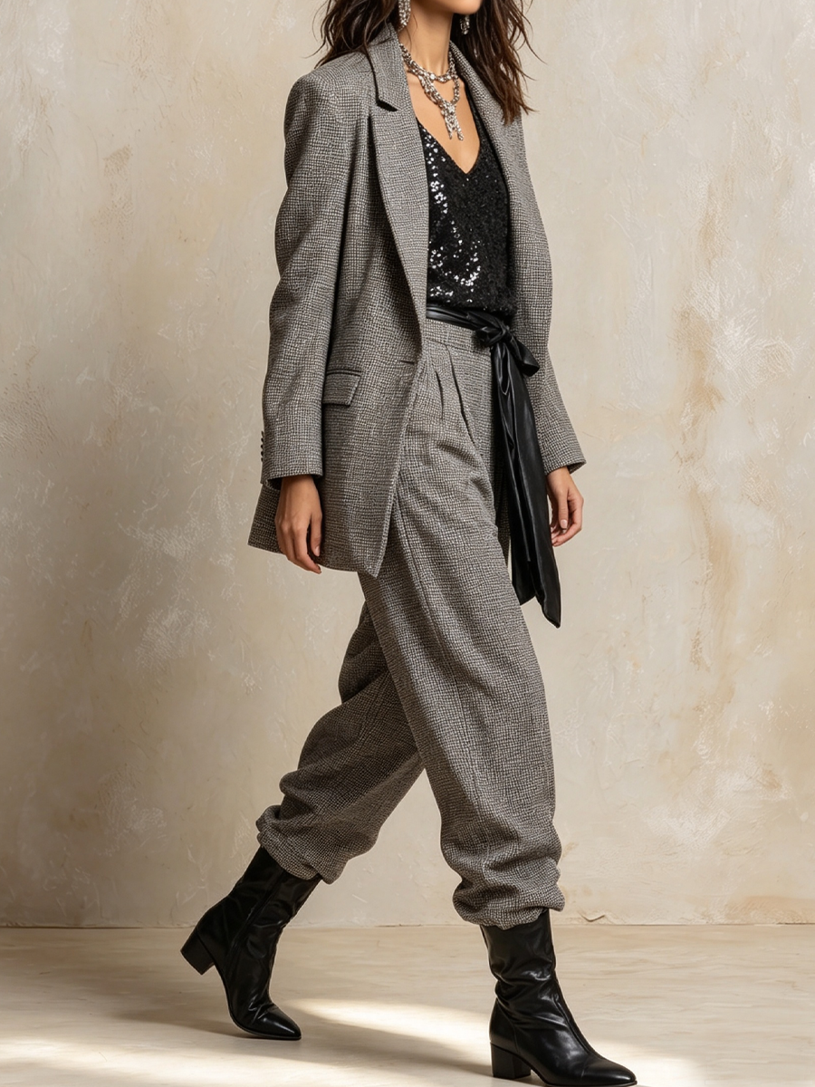 Modern Taupe Textured Suit Set