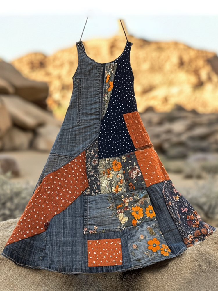Women's Vintage Floral With Polka Dot Art Tank Dress