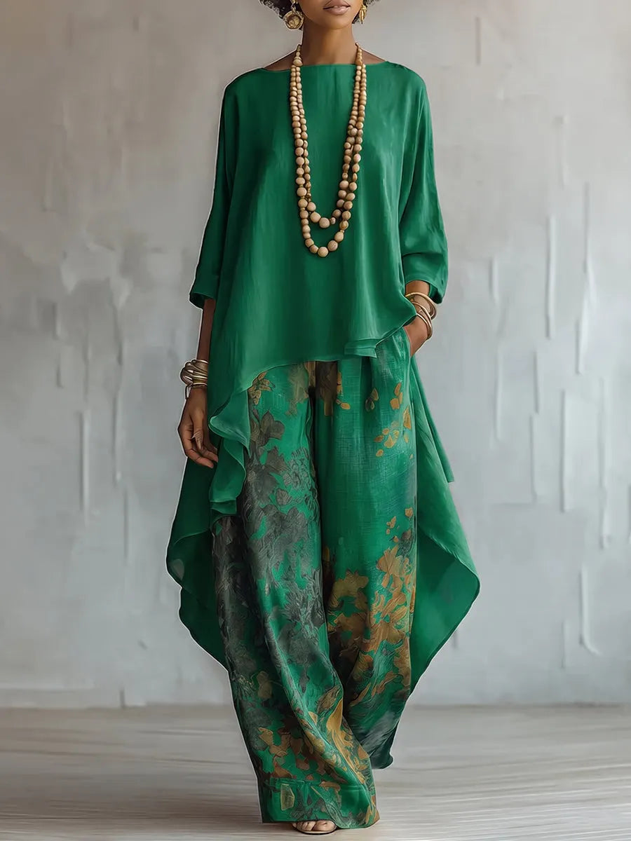 Elegant Artistic Floral Print Two-piece Set
