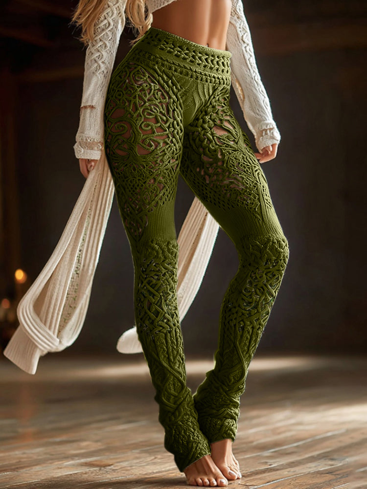 Vintage Viking Gradient Celtic Knot Art Knit Cozy Casual Leggings