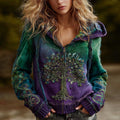 Women's Vintage Viking Tree Of Life Cozy Warm Knit Zip-up Hooded Sweater