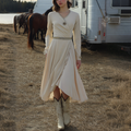 Women's Retro Western Style V-Neck Long Sleeve Dress