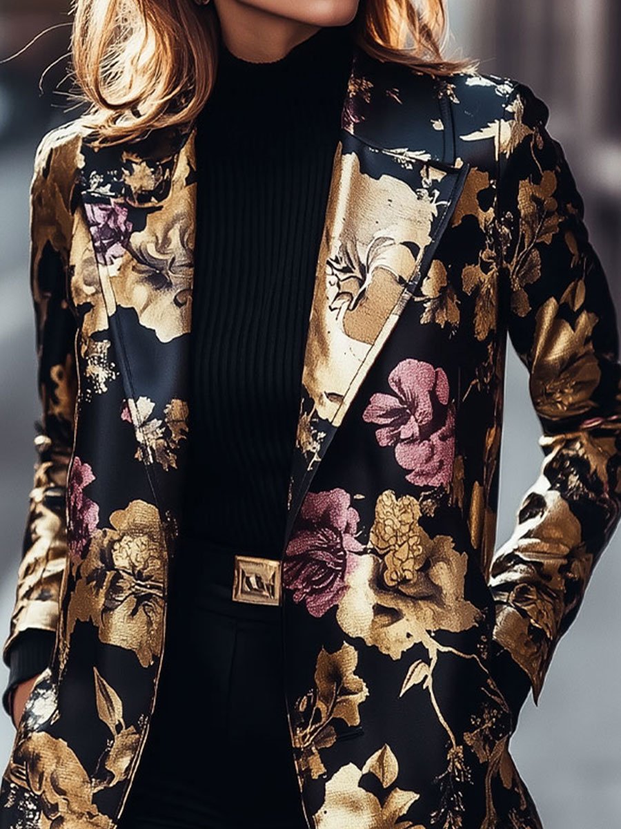 Golden Blossom Luxe Floral Coat