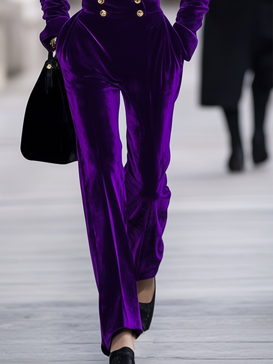 [24-hour shipping out]High-End Temperament Loose Retro Purple Velvet Jumpsuit