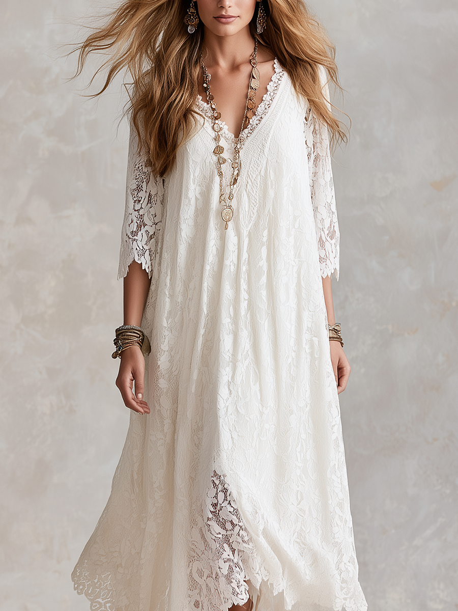 Romantic White Lace Maxi Dress