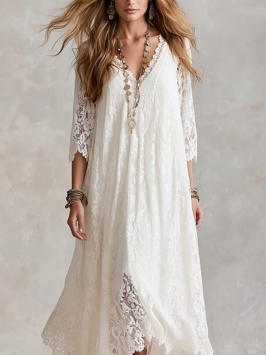 Romantic White Lace Maxi Dress