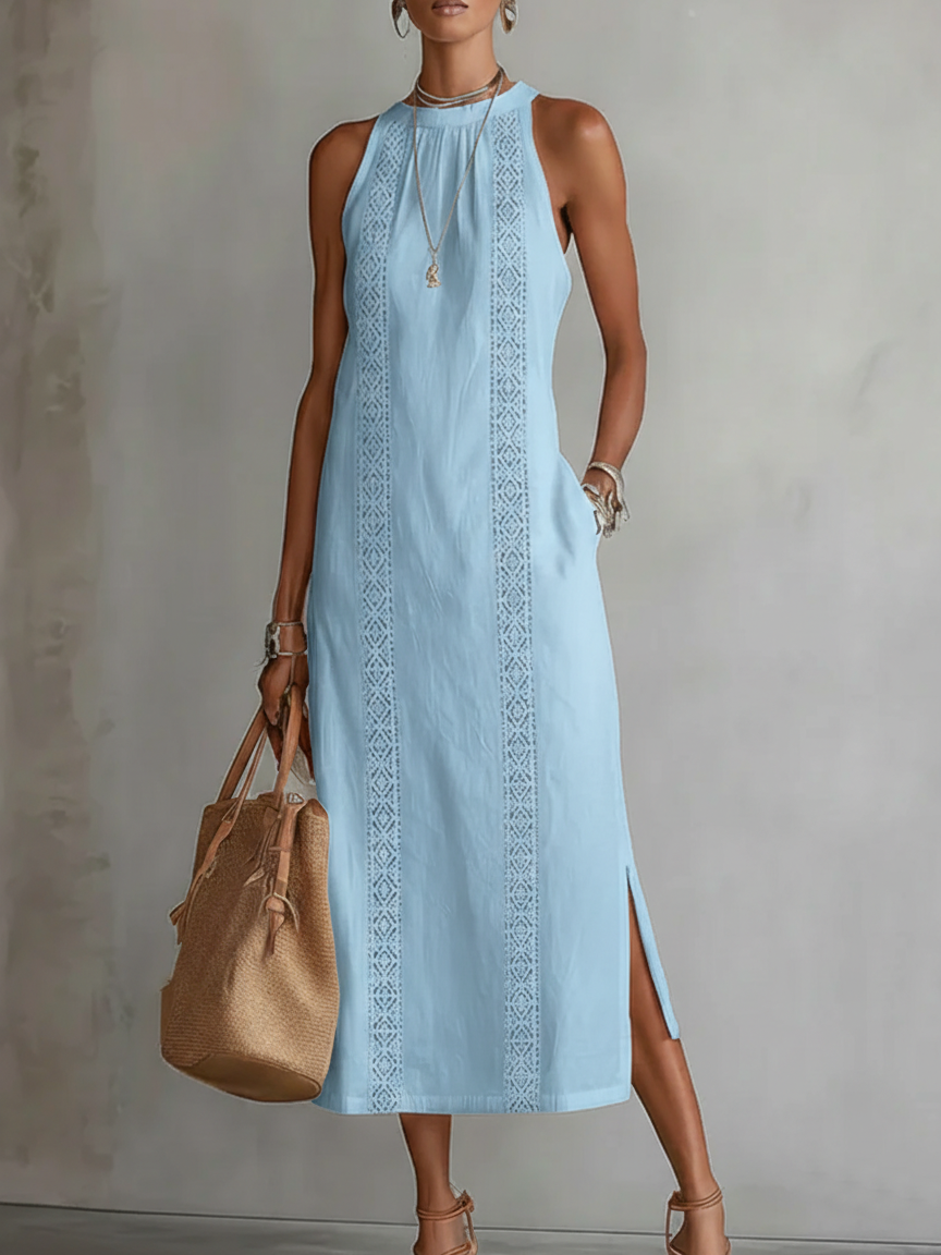 Retro Cozy Lace Minimalist Linen Dress