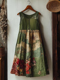 Vintage Floral Old Map Graphic Linen Tank Dress