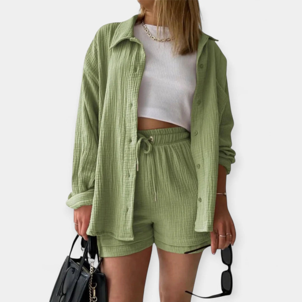 Two-Tone Summer Top and Shorts Set