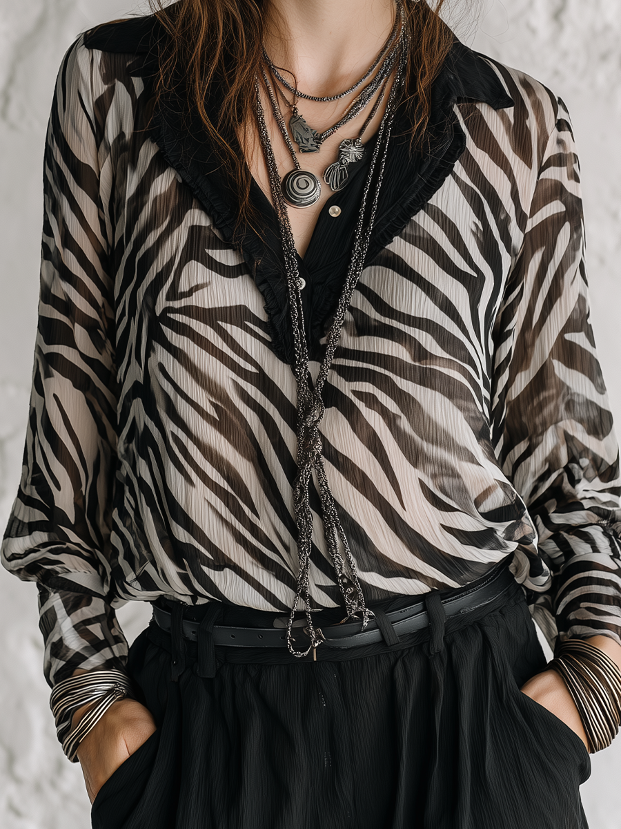 Bohemian Zebra Print Chiffon Shirt