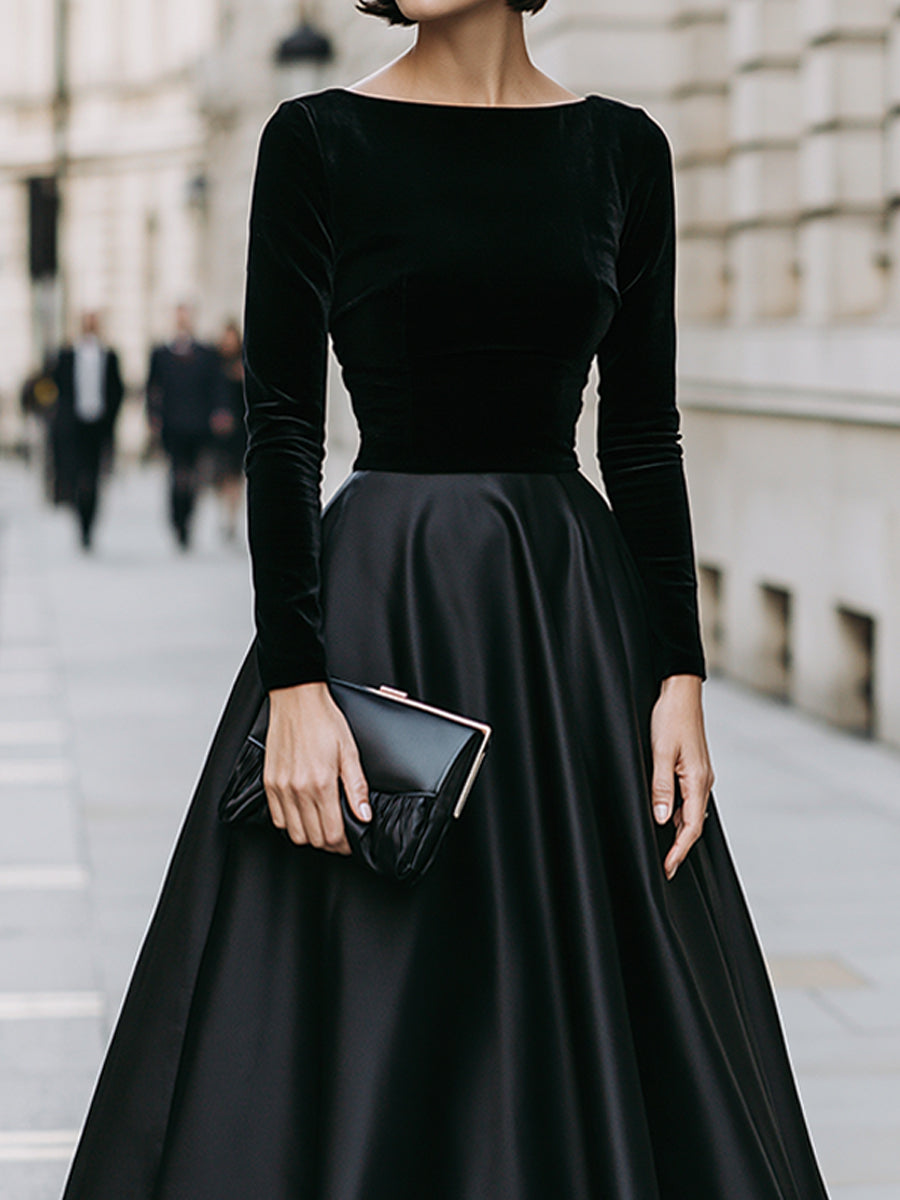 Velvet Bodice Full A-Line Midi Dress