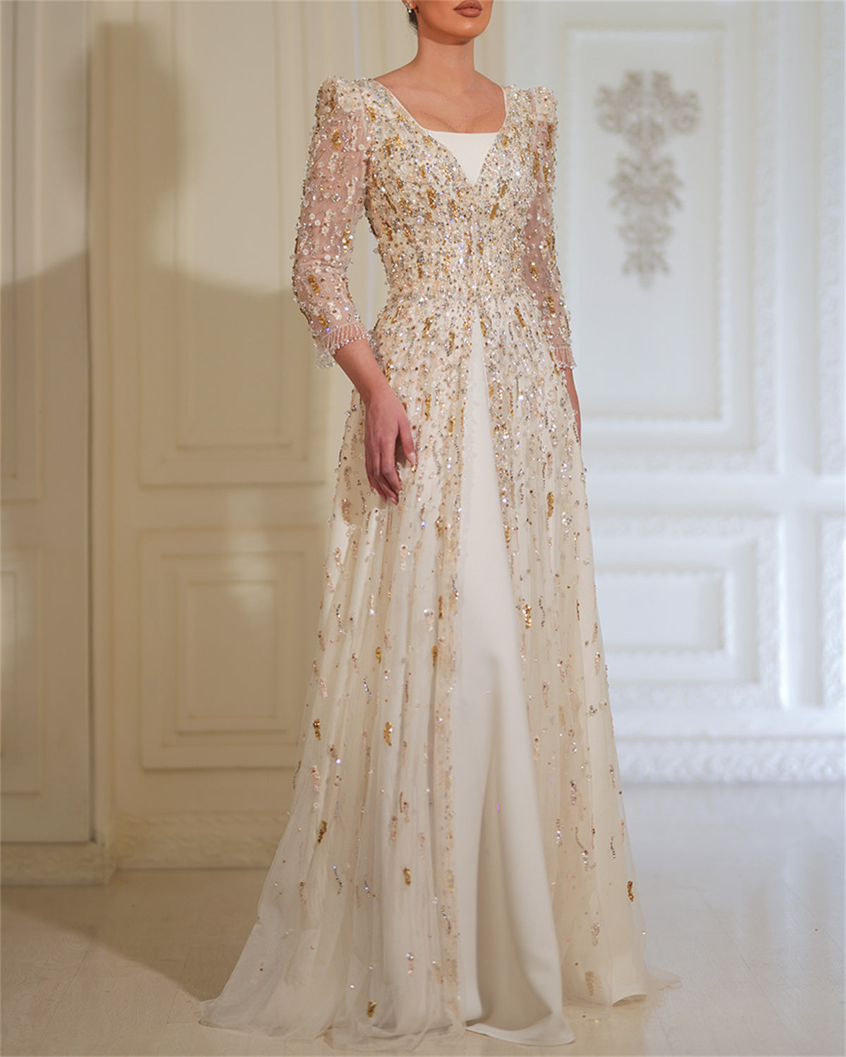 Women's Sequin Mesh Prom Dress - 01