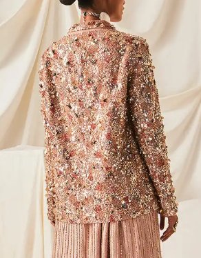 Women's Rose Gold Sparkly Single Breasted Blazer