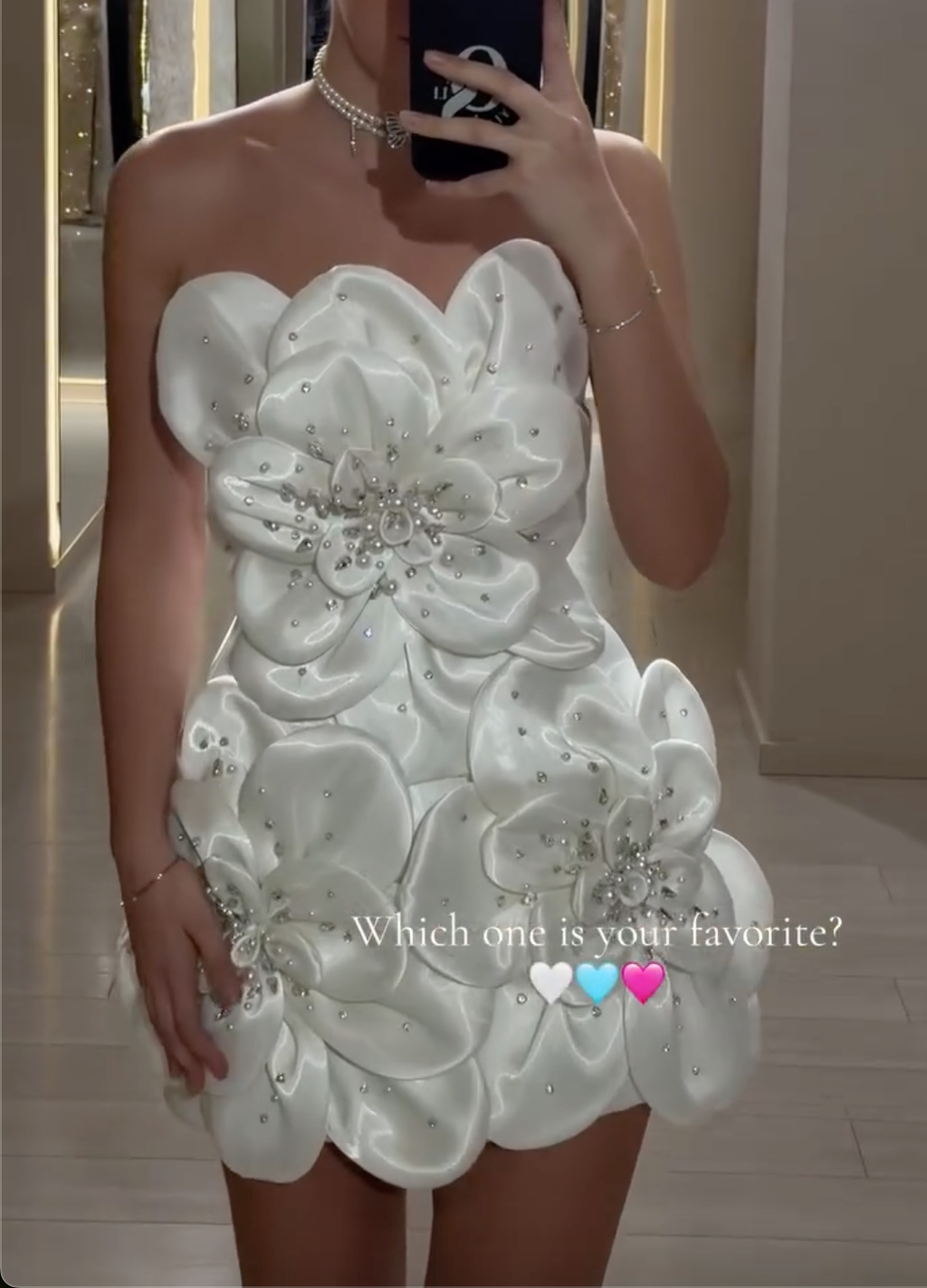 Blue/Pink/White 3D Floral Strapless Mini Dress with Crystal Embellishments