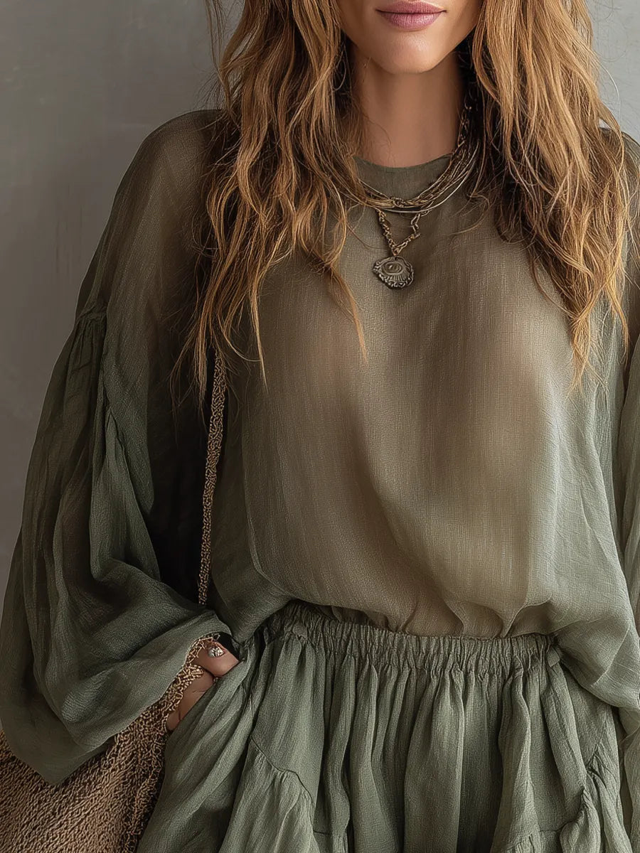 Boho Elastic Waist Bubble Short Set