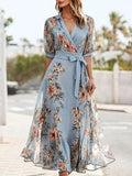 Flower Printed Ruffled Half Sleeves Elegant Maxi Dresses