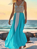 Summer vacation fashion elegant contrast color dress 6794