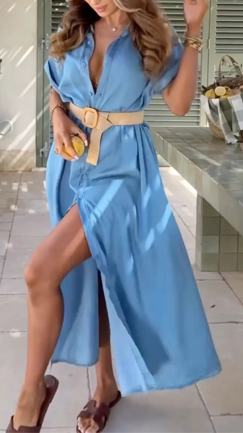 Blue Denim Button Down Shirt Dress