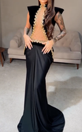 Black & Gold Beaded Sheer Mermaid Maxi Dress