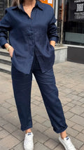Women's Collared Cotton Linen Casual Suit