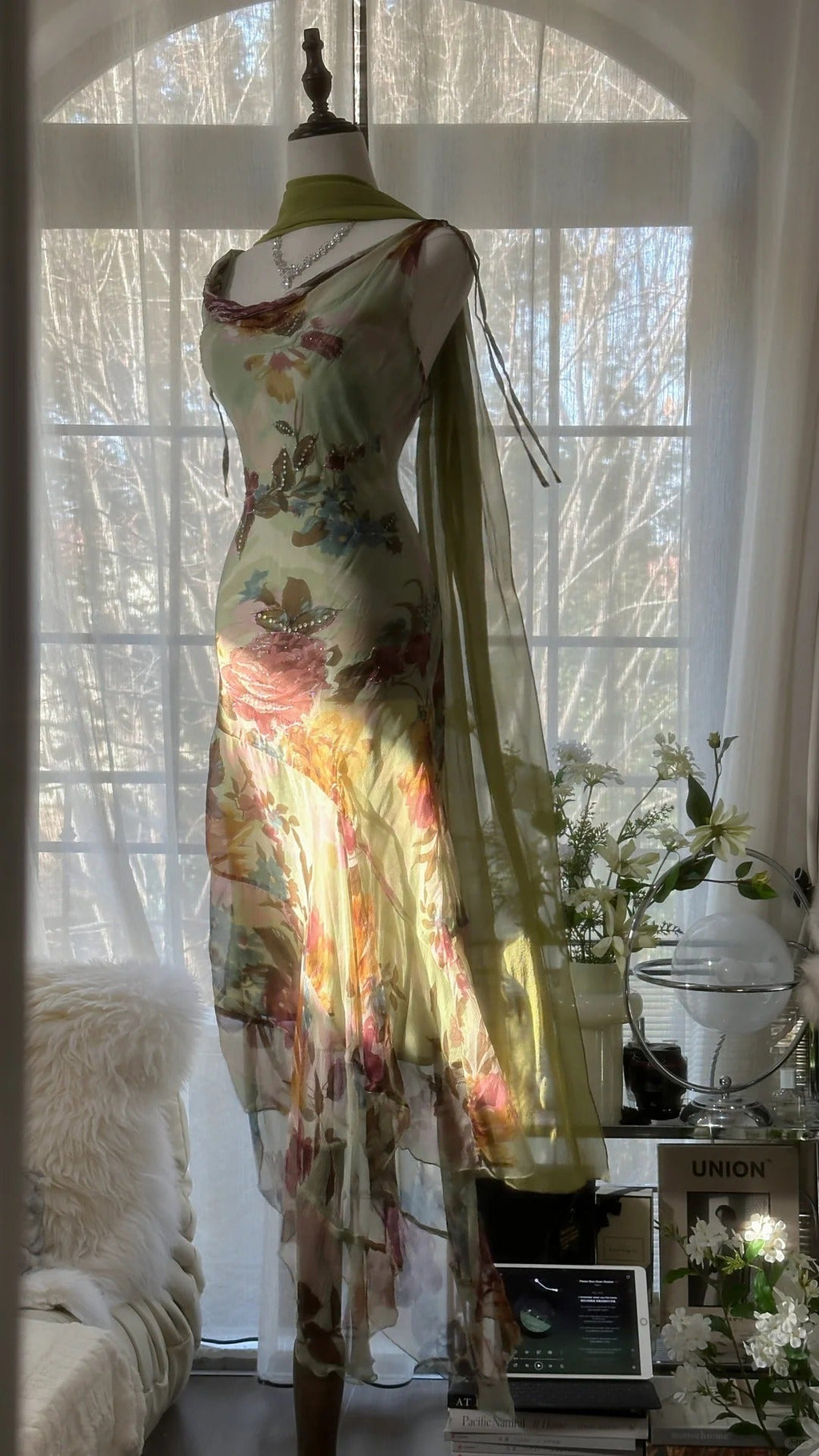 Green Romantic Gradient Fashion Elegant Exquisite Beading Long Chiffon Ball Gown Evening Dress Birthday/Wedding Guest/Holiday Party Dress Prom Dress Valentine's Day Date Dress 4030
